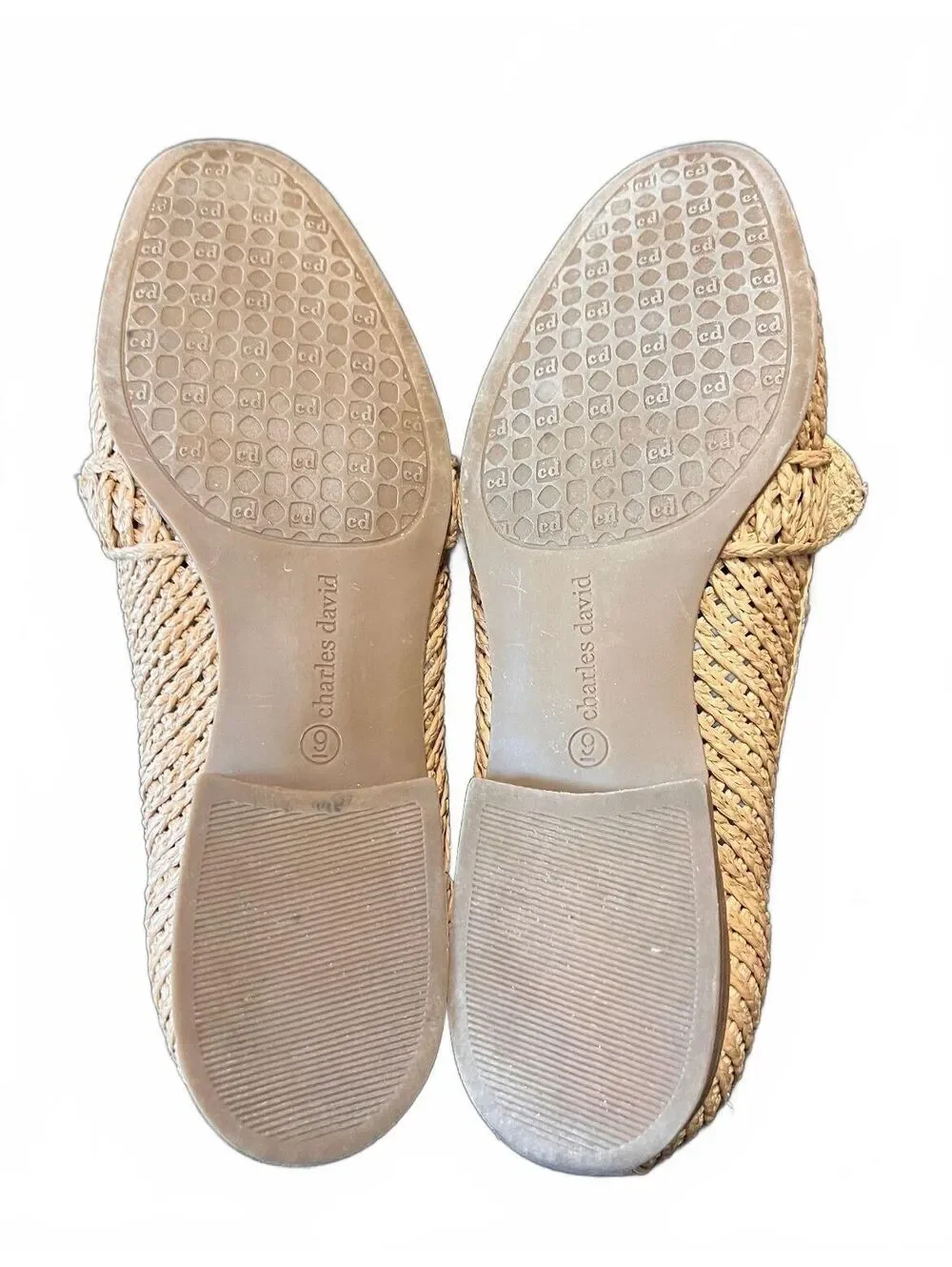 Charles David Finite Natural Woven Raffia Loafer Flats Almond Toe Bow Detail 9M
